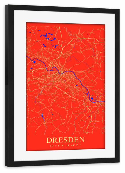 Poster mit Rahmen schwarz "Dresden City Stadt" artboxONE - Städte / Dresden,Kartografie