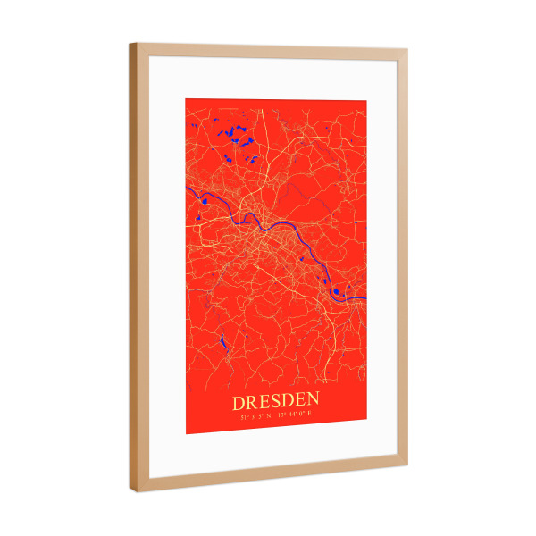 Poster mit Rahmen Kupfer "Dresden City Stadt" artboxONE - Städte / Dresden,Kartografie