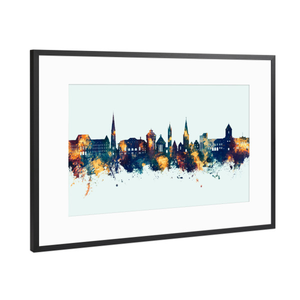 Poster mit Rahmen Schwarz (Metallic) "Mönchengladbach Skyline Winter" artboxONE - Städte