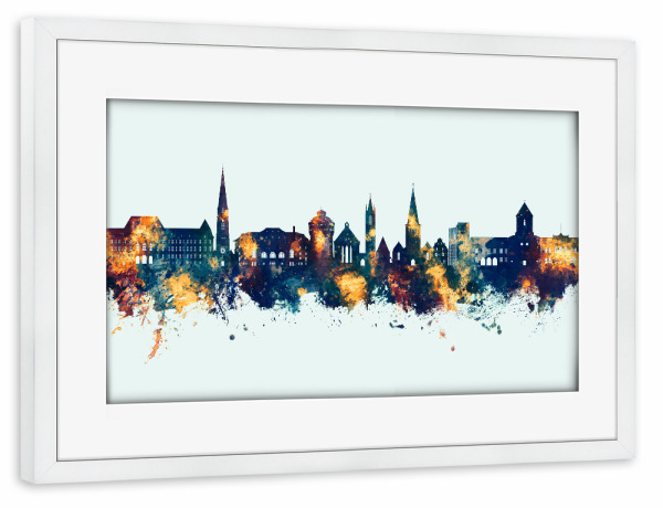 Poster mit Rahmen weiß "Mönchengladbach Skyline Winter" artboxONE - Städte