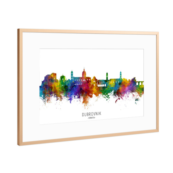 Poster mit Rahmen Kupfer "Dubrovnik Kroatien Skyline txt" artboxONE - Städte - Dubrovnik,Kroatien,Skyline,Stadtbild,Stadtbild,Aquarell,Malerei