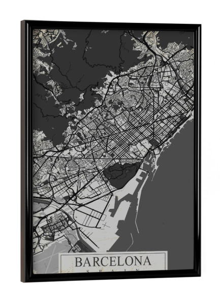 Poster mit schwarzem Rahmen "Vintage Stadtplan Barcelona" artboxONE - Städte / Barcelona,Kartografie