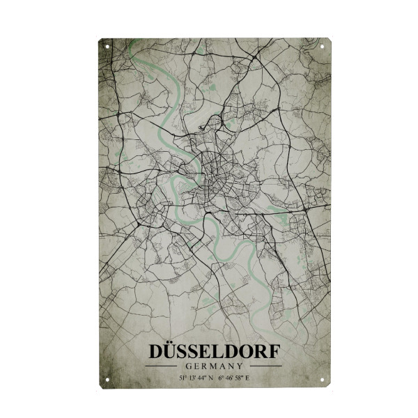 Holzbild "Düsseldorf Vintage CityMap" artboxONE - Städte / Düsseldorf