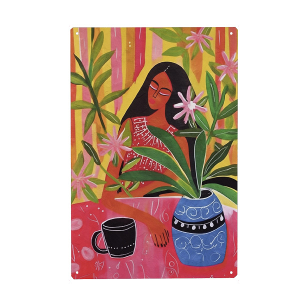 Holzbild "Kahlo Denk" artboxONE - Abstrakt,Menschen - Kunst frida kahlo denken,Kunst,Abstrakt,Frau,Blumen,Blatt,Vase