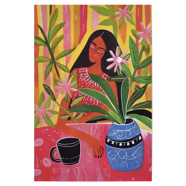 Poster 30x20 cm "Kahlo Denk" artboxONE - Abstrakt,Menschen - Kunst frida kahlo denken,Kunst,Abstrakt,Frau,Blumen,Blatt,Vase