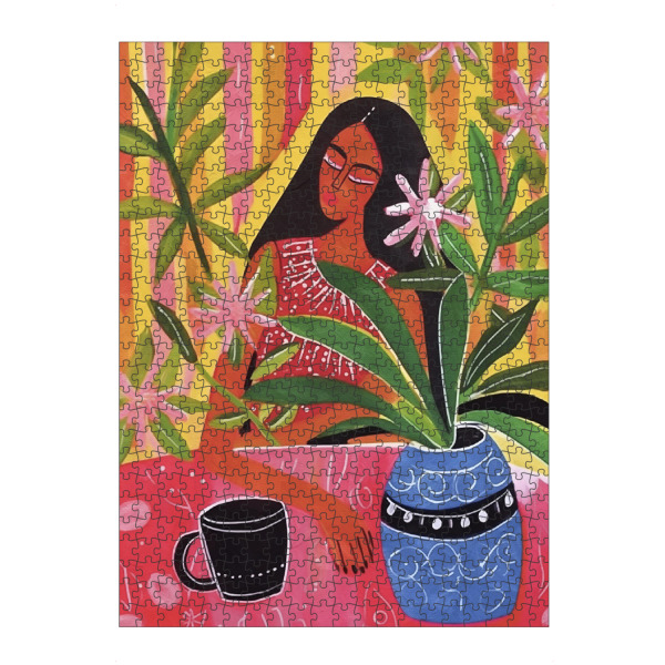 Puzzle Ravensburger "Kahlo Denk" artboxONE - Abstrakt,Menschen - Kunst frida kahlo denken,Kunst,Abstrakt,Frau,Blumen,Blatt,Vase