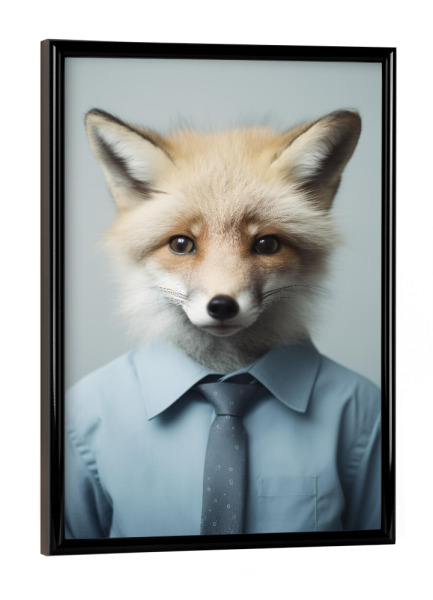 Poster mit schwarzem Rahmen "Geschäftsfuchs" artboxONE - Tiere,Lustig - Tier,Geschäft,Niedlich,Fuchs,Lustig,Foto,Fotografie,Porträt,Anzug,Surreal