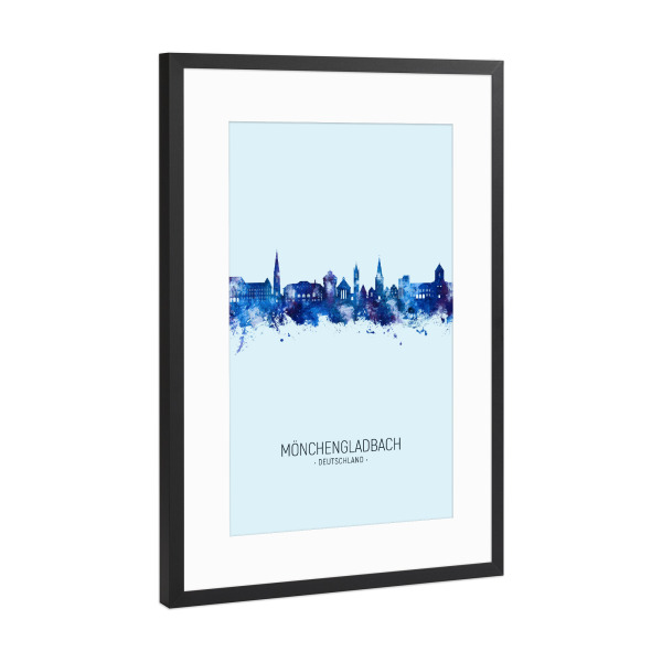 Poster mit Rahmen Schwarz (Metallic) "Mönchengladbach - Skyline" artboxONE - Städte