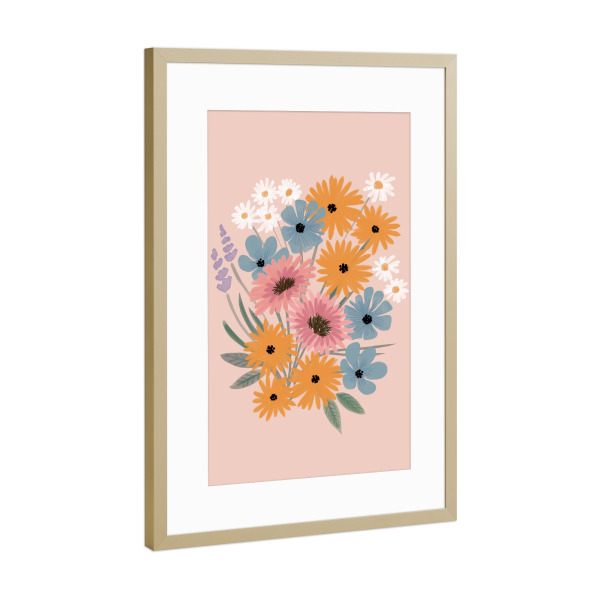 Poster mit Rahmen Gold "Frühlingswiesenstrauß" artboxONE - Floral - Blumen,Blume,Frühling,Wiese,Blumenstrauß,Malerei,Natur