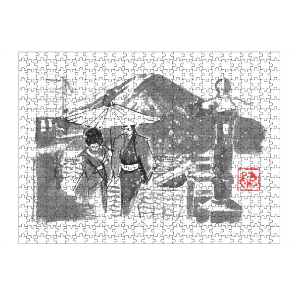artboxONE Puzzle "Spaziergang unter dem Schnee" artboxONE - Schwarzweiß,Reise / Asien - Fuji,Japan,Regenschirm,Sumie,Samurai,Geisha - Bild fuji