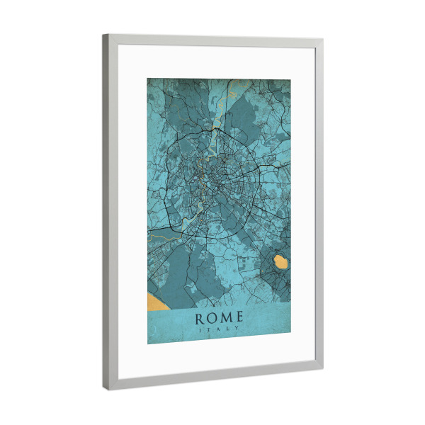 Poster mit Rahmen Silber "Rome Vintage CityMap" artboxONE - Städte / Rom,Kartografie