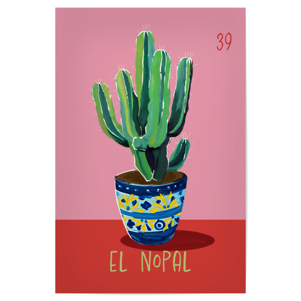 Poster 30x20 cm "39 El Nopal Der Kaktus" artboxONE - Natur,Floral - Kaktus,Loteria mexicana,Tarot,Natur,Valentinstag,Malerei