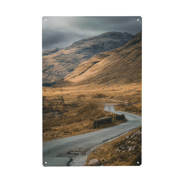 Metall Poster "Straight through the Highlands" artboxONE - Natur,Reise,Reise / Länder - Scotland,Schottland,Scottish highlands,Road,Highlands