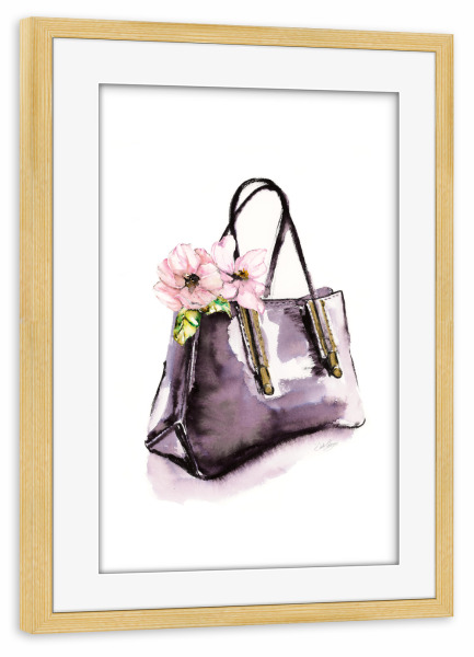Poster mit Rahmen kiefer "Handtasche mit Blume" artboxONE - Menschen,Fashion - Tasche,Blumen,Geldbörse