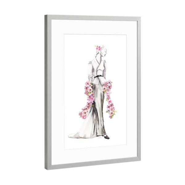 Poster mit Rahmen Silber "Nehmen Sie eine andere Pose ein" artboxONE - Floral,Menschen,Fashion - Frau,Blumen,Kleid