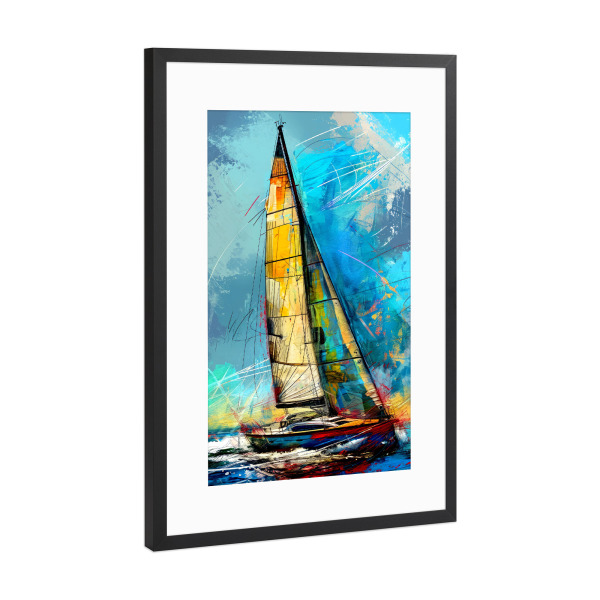 Poster mit Rahmen Schwarz (Metallic) "Yacht-Rennboote D" artboxONE - Sport,Sport / Sommerspiele - Yacht,Rennen,Boote,Sport,Aquarell,Malerei