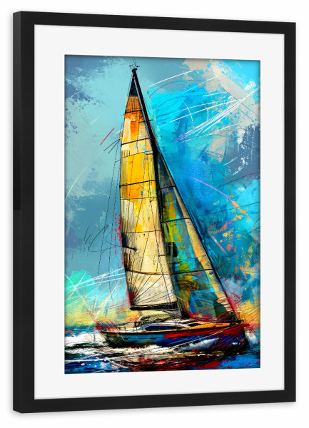 Poster mit Rahmen schwarz "Yacht-Rennboote D" artboxONE - Sport,Sport / Sommerspiele - Yacht,Rennen,Boote,Sport,Aquarell,Malerei