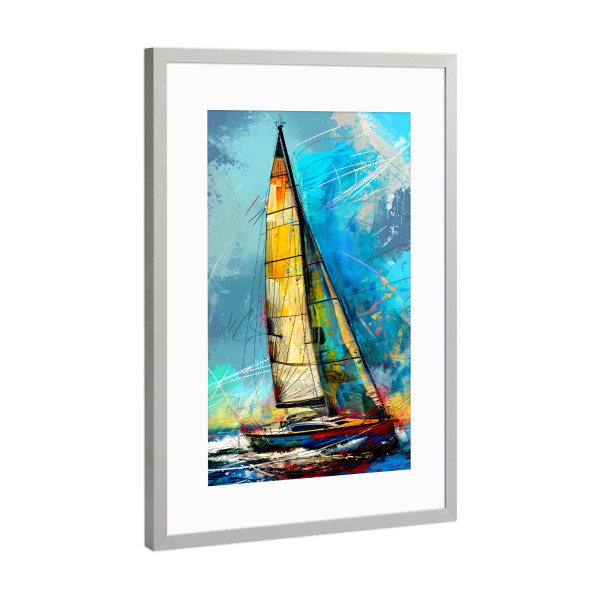 Poster mit Rahmen Silber "Yacht-Rennboote D" artboxONE - Sport,Sport / Sommerspiele - Yacht,Rennen,Boote,Sport,Aquarell,Malerei
