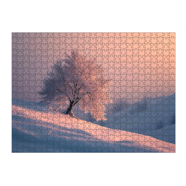 Puzzle Ravensburger "Gefrorenes Baumfoto" artboxONE - Natur,Weihnachten - Bokeh,Nebel,Frisch,Gefroren,Eis,Natur,Foto,Schnee,Sonnenaufgang,Baum,Winter