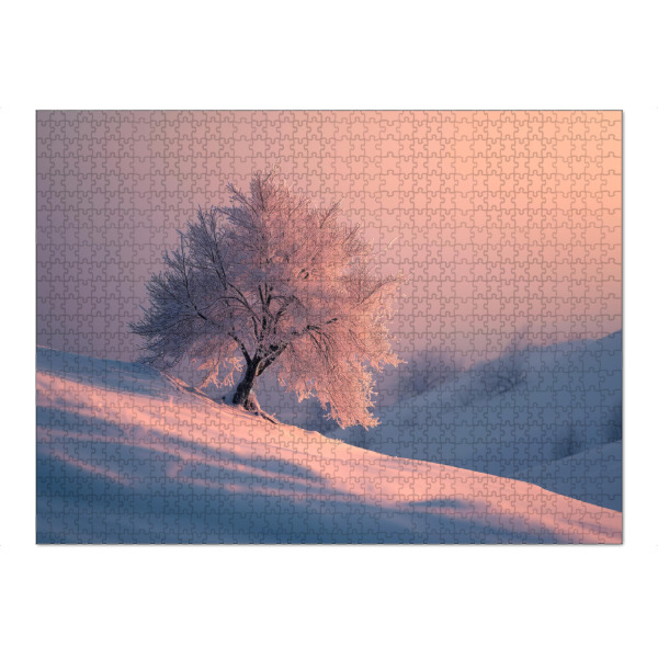 Puzzle Ravensburger "Gefrorenes Baumfoto" artboxONE - Natur,Weihnachten - Bokeh,Nebel,Frisch,Gefroren,Eis,Natur,Foto,Schnee,Sonnenaufgang,Baum,Winter