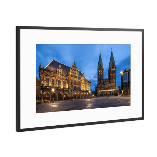 Poster mit Rahmen Schwarz (Metallic) "Bremen at Night" artboxONE - Städte,Architektur