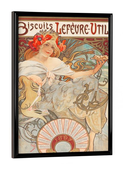 Poster mit schwarzem Rahmen "Mucha - Biscuits Lefèvre Utile" artboxONE - Floral,Menschen,Fashion