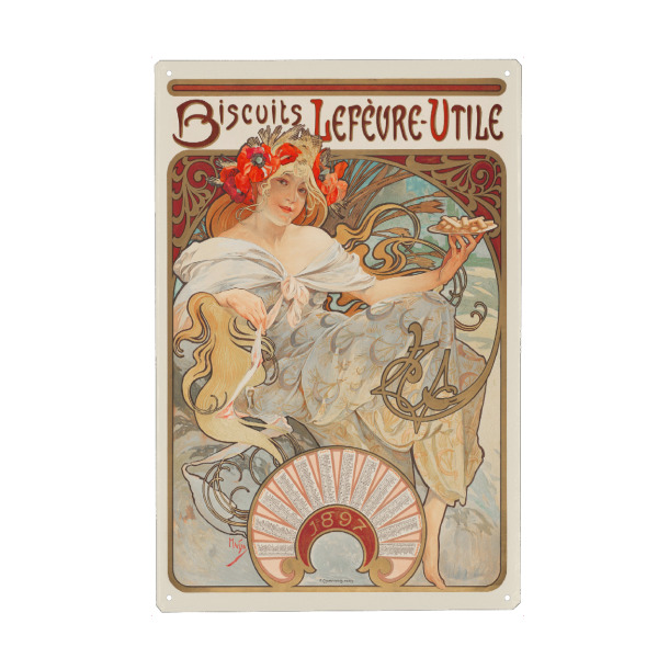 Metall Poster "Mucha - Biscuits Lefèvre Utile" artboxONE - Floral,Menschen,Fashion