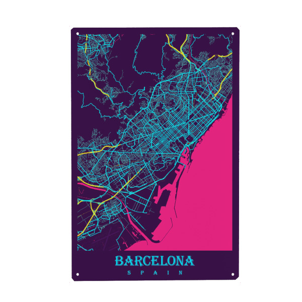 Holzbild "Barcelona City" artboxONE - Städte / Barcelona,Kartografie