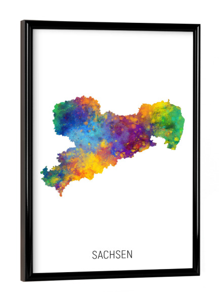 Poster mit schwarzem Rahmen "Sachsen-Aquarell-Landkarte" artboxONE - Kartografie - Sachsen,Karte,Aquarell,Malerei,Landeskarte,Deutschland