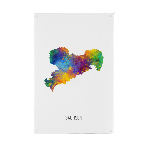 Holzbild "Sachsen-Aquarell-Landkarte" artboxONE - Kartografie - Sachsen,Karte,Aquarell,Malerei,Landeskarte,Deutschland