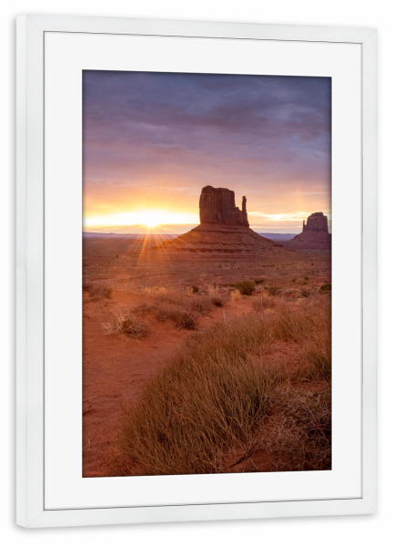 Poster mit Rahmen weiß "Sonnenaufgang im Monument Valley" artboxONE - Natur,Reise,Reise / Länder