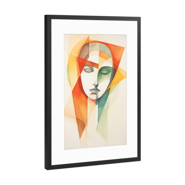 Poster mit Rahmen Schwarz (Metallic) "Geometrische Aquarellfrau" artboxONE - Abstrakt,Menschen,Galaxy