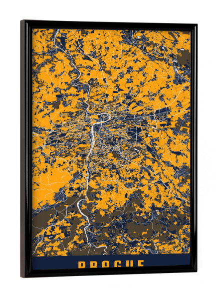 Poster mit schwarzem Rahmen "Prag als Stadtplan" artboxONE - Städte / Prag,Kartografie