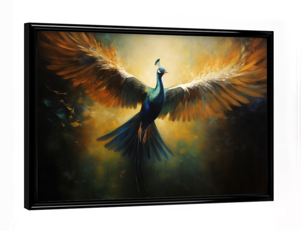 Poster mit schwarzem Rahmen "Fliegender Pfau" artboxONE - Natur,Tiere