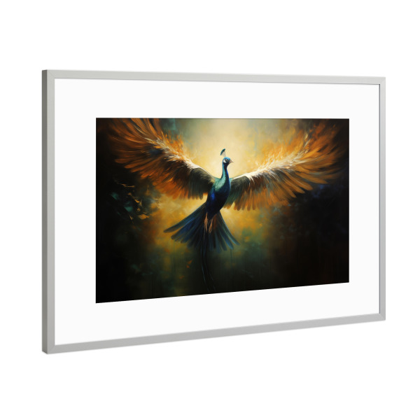 Poster mit Rahmen Silber "Fliegender Pfau" artboxONE - Natur,Tiere
