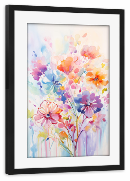 Poster mit Rahmen schwarz "Bemalte florale Elemente" artboxONE - Floral,Abstrakt