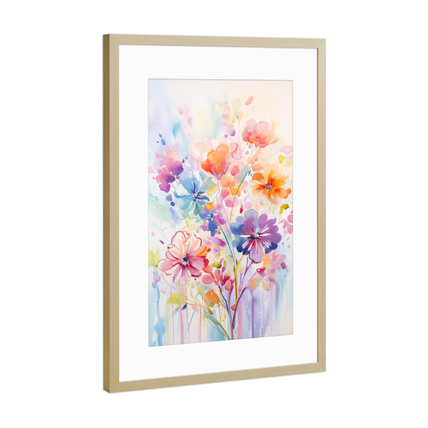 Poster mit Rahmen Gold "Bemalte florale Elemente" artboxONE - Floral,Abstrakt
