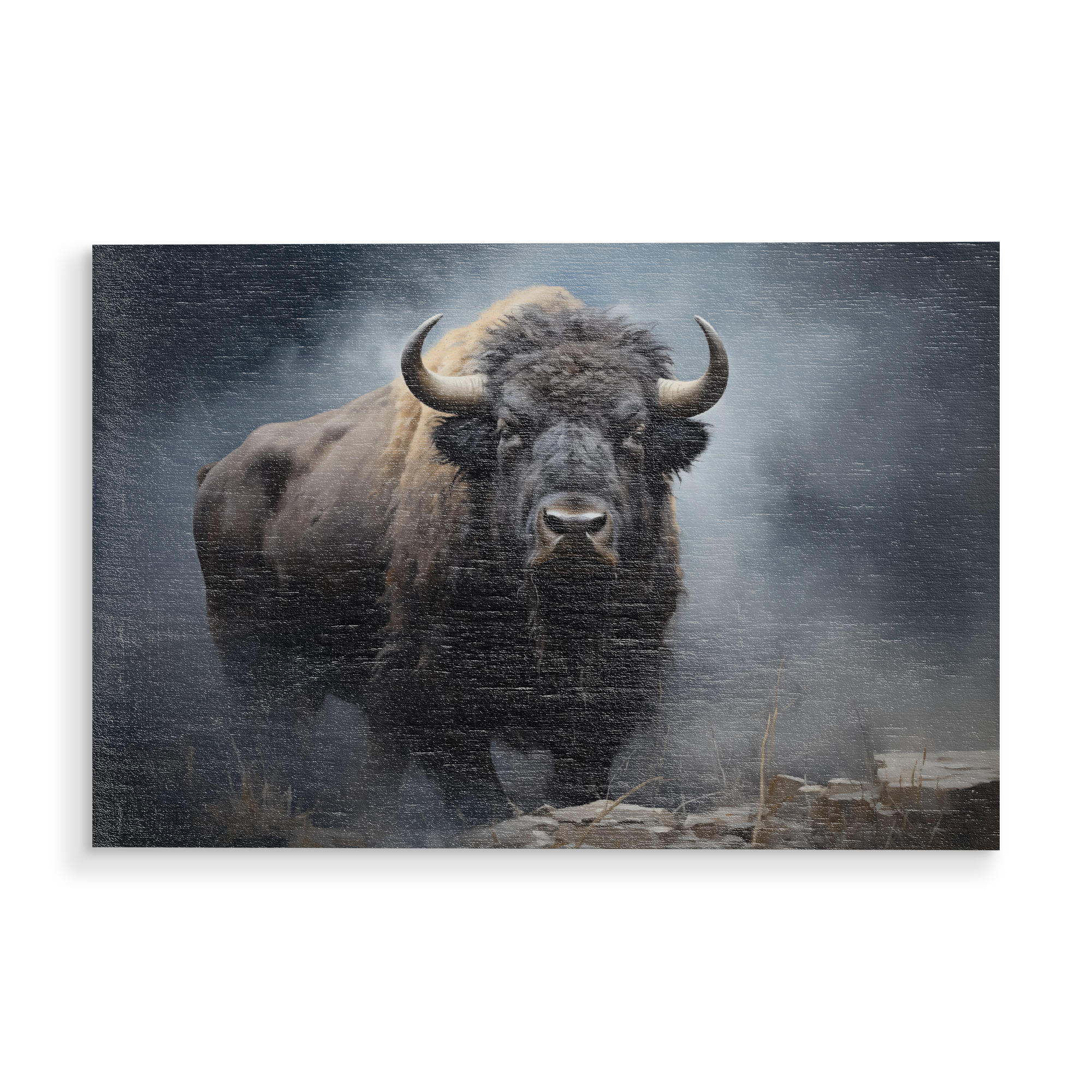 Holzbild "Großer grauer Büffel" artboxONE - Natur,Tiere - Tier,Kunst,Bison,Büffel,Impressionistisch,öl,Gemälde,Porträt,Wild,Wildnis,Tierwelt