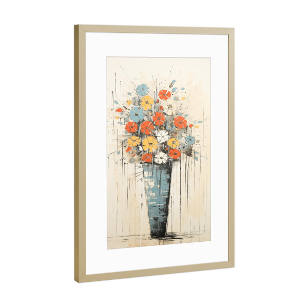 Poster mit Rahmen Gold "Gemälde einer Vase mit Blumen" artboxONE - Floral