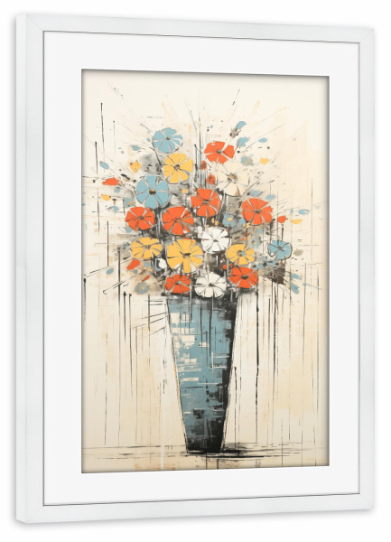 Poster mit Rahmen weiß "Gemälde einer Vase mit Blumen" artboxONE - Floral