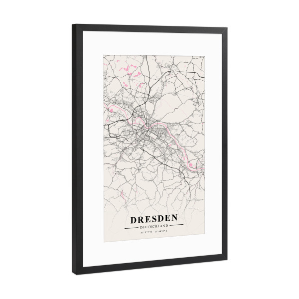 Poster mit Rahmen Schwarz (Metallic) "Stadtplan von Dresden" artboxONE - Städte / Dresden,Kartografie