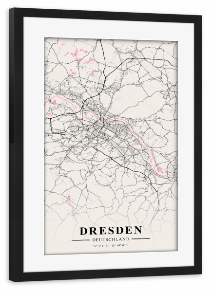 Poster mit Rahmen schwarz "Stadtplan von Dresden" artboxONE - Städte / Dresden,Kartografie