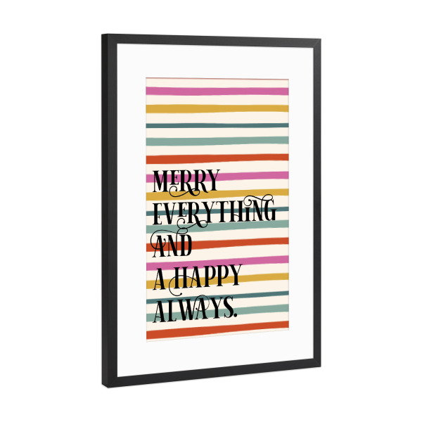 Poster mit Rahmen Schwarz (Metallic) "Bunt Alles fröhlich" artboxONE - Typografie,Weihnachten,Lustig