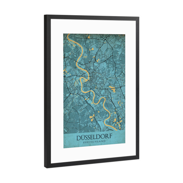 Poster mit Rahmen Schwarz (Metallic) "Düsseldorf als Vintage Stadtplan" artboxONE - Städte / Düsseldorf,Kartografie
