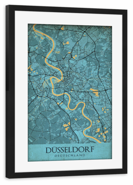 Poster mit Rahmen schwarz "Düsseldorf als Vintage Stadtplan" artboxONE - Städte / Düsseldorf,Kartografie