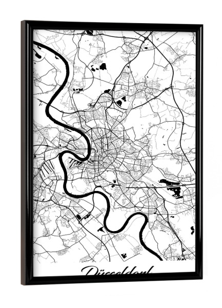 Poster mit schwarzem Rahmen "Düsseldorf City Map" artboxONE - Schwarzweiß,Städte / Düsseldorf,Kartografie