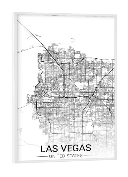 Poster mit weißem Rahmen "Map von Las Vegas" artboxONE - Schwarzweiß,Städte / Las Vegas