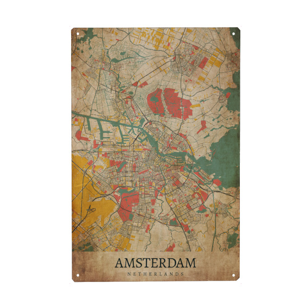 Holzbild "Amsterdam Vintage Stadtplan" artboxONE - Städte / Amsterdam,Kartografie