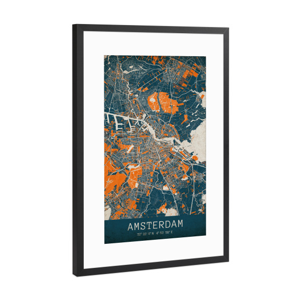 Poster mit Rahmen Schwarz (Metallic) "Vintage City Map Amsterdam" artboxONE - Städte / Amsterdam,Kartografie