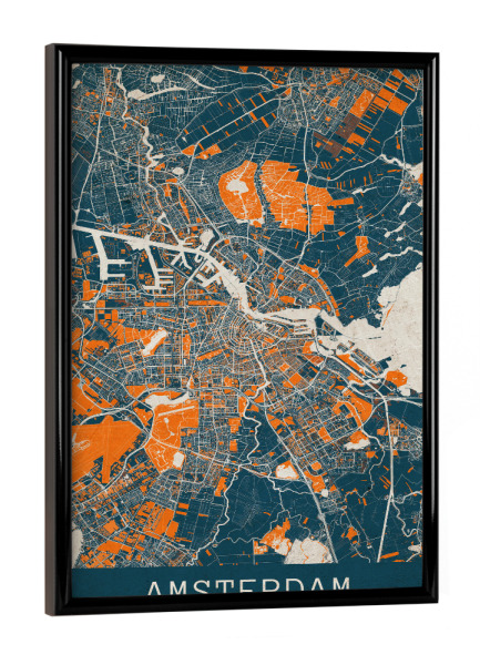 Poster mit schwarzem Rahmen "Vintage City Map Amsterdam" artboxONE - Städte / Amsterdam,Kartografie
